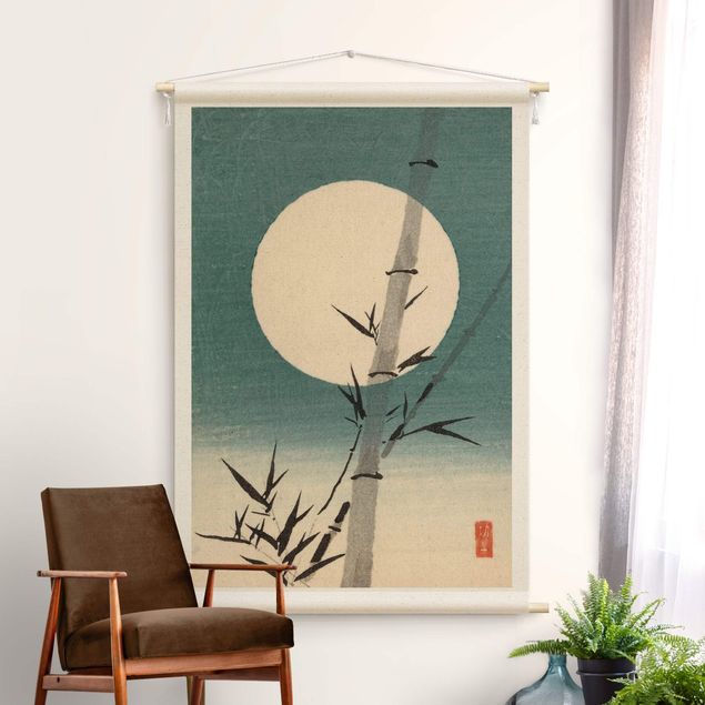 Wandteppich modern Japanische Zeichnung Bambus und Mond