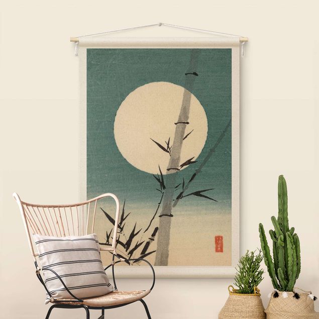 Wandbehang Japanische Zeichnung Bambus und Mond