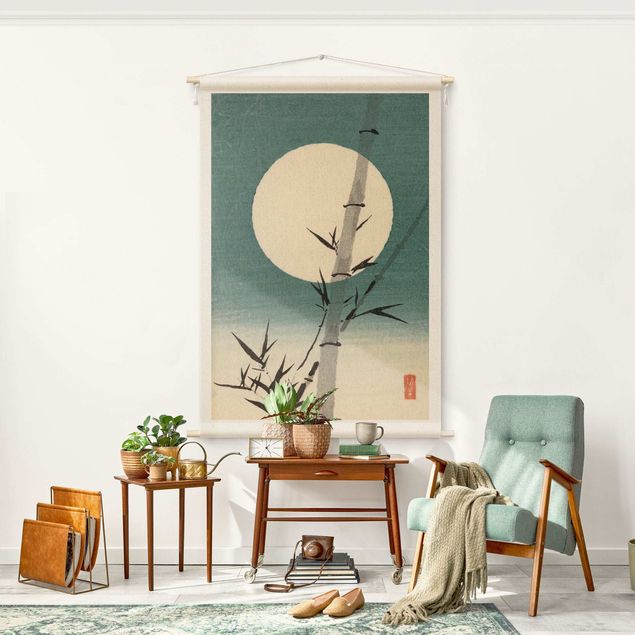 Wandtücher Japanische Zeichnung Bambus und Mond