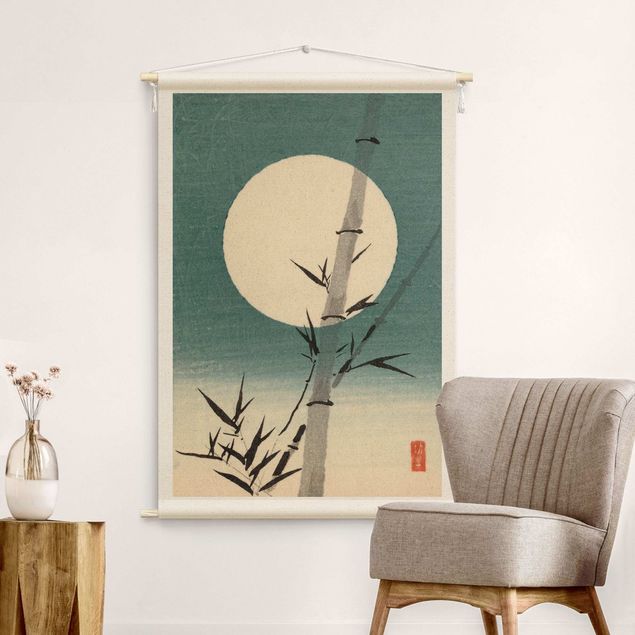 Wandteppich groß Japanische Zeichnung Bambus und Mond