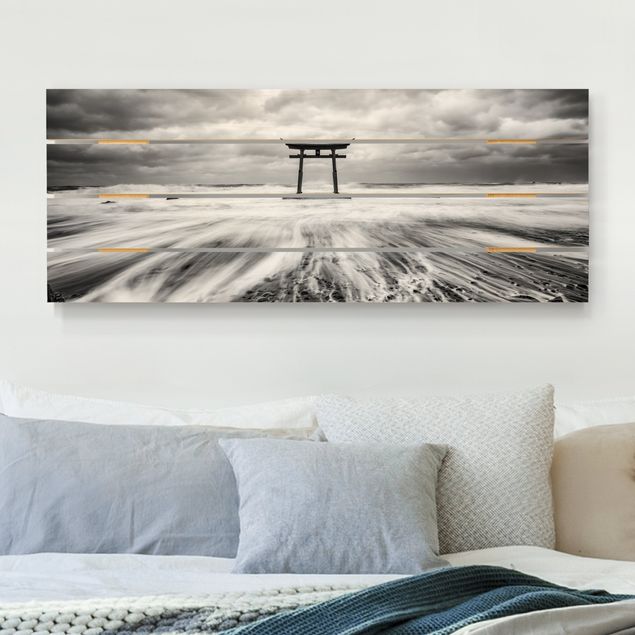 Holzbilder Syklines Japanisches Torii im Meer