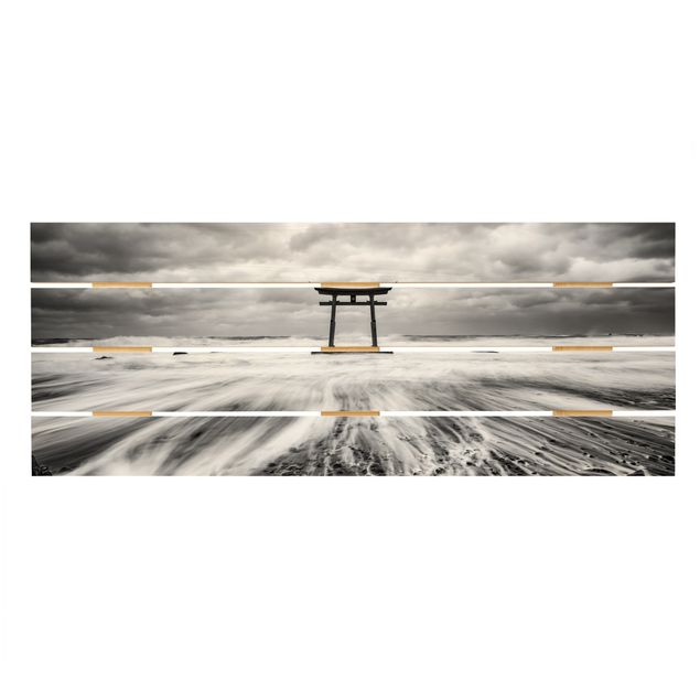 Holzbild - Japanisches Torii im Meer - Panorama
