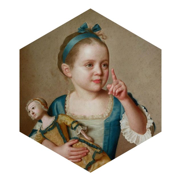 Hexagon Mustertapete selbstklebend - Jean Etienne Liotard - Mädchen mit Puppe