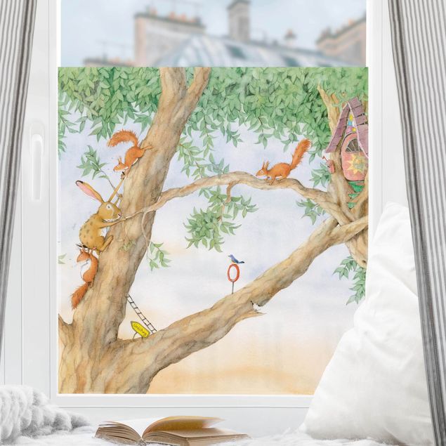 bunte Fensterfolie Josi Hase - Wohnung der Eichhörnchen
