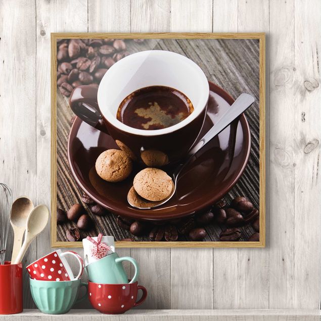 Moderne Bilder mit Rahmen Kaffeetasse mit Kaffeebohnen