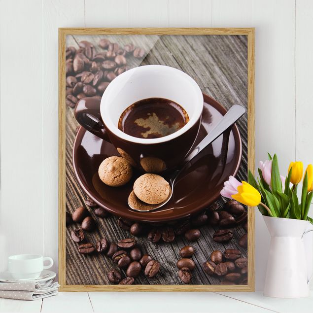 Moderne Bilder mit Rahmen Kaffeetasse mit Kaffeebohnen