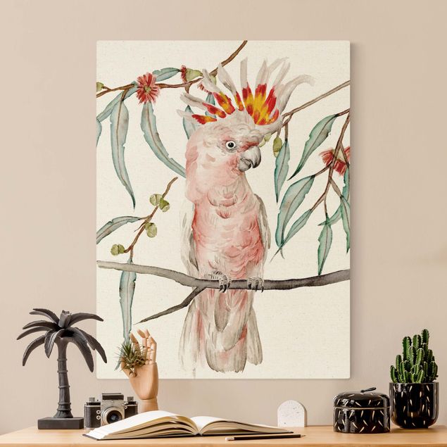 Leinwandbilder Gold Canvas Kakadu mit Rosa Federn
