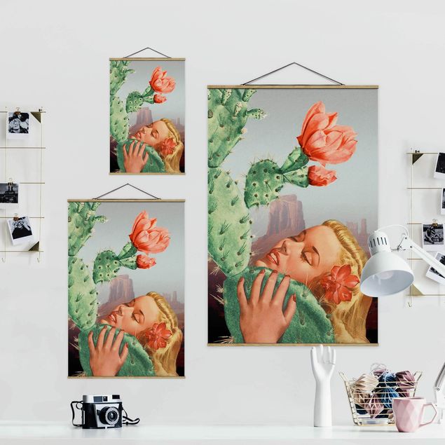 Stoffbild mit Posterleisten - Kaktus-Liebe - Hochformat