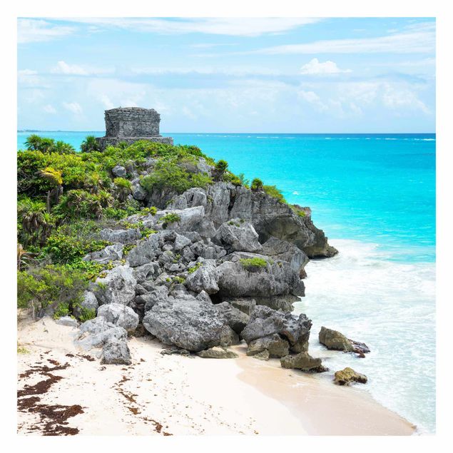 Fototapete selbstklebend Karibikküste Tulum Ruinen