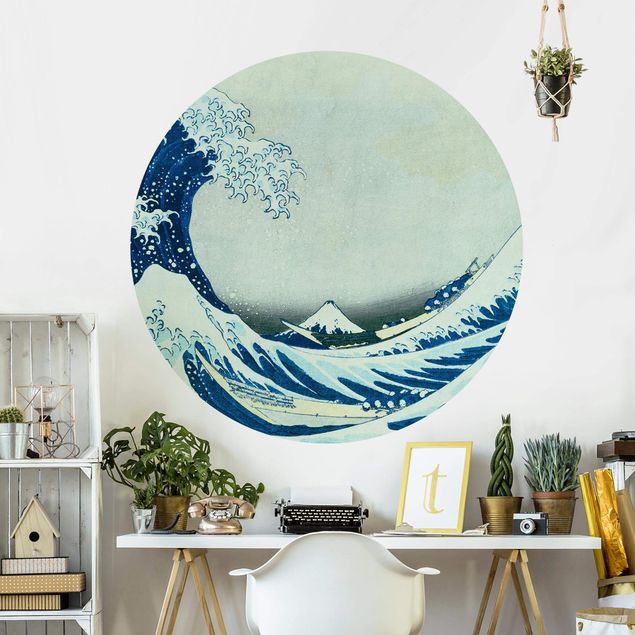 Runde Tapete selbstklebend - Katsushika Hokusai - Die grosse Welle von Kanagawa