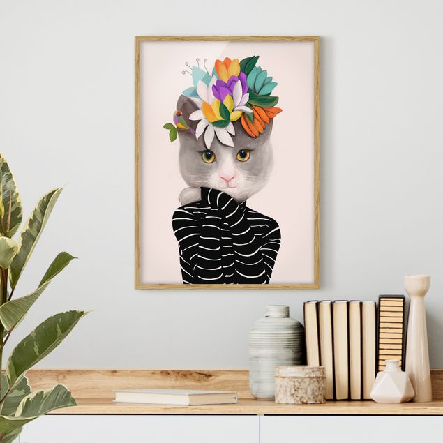 Blumen Bilder mit Rahmen Katze in Rollkragenpullover