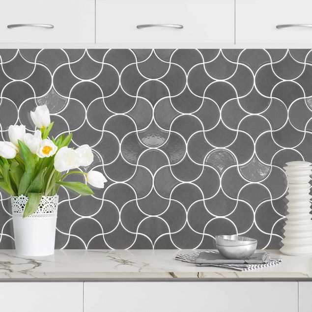 Küchenrückwand - Geschwungene Fliese Keramikoptik - Grau
