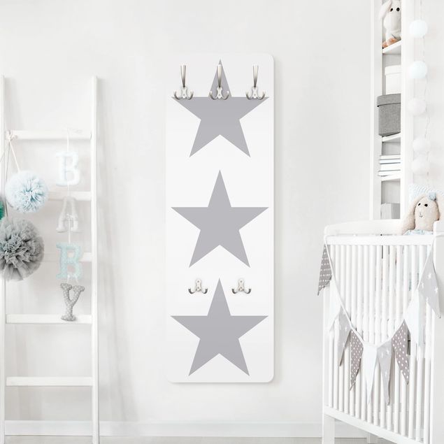 Kindergarderobe - No.YK43 Große Graue Sterne auf Weiß