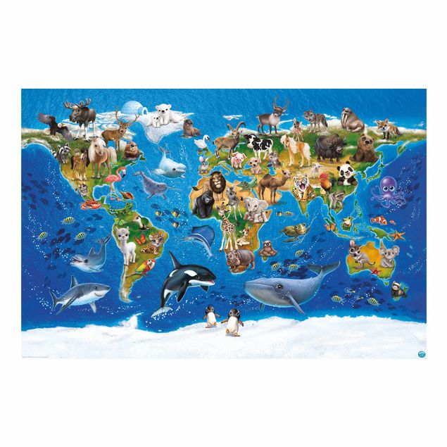 Tapete selbstklebend Weltkarte mit Tieren