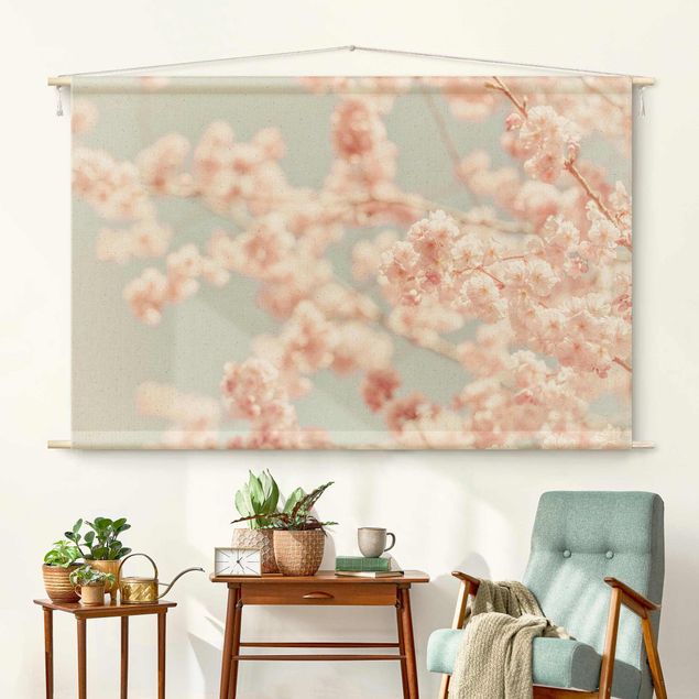 Wandteppich modern Kirschblüten Glow