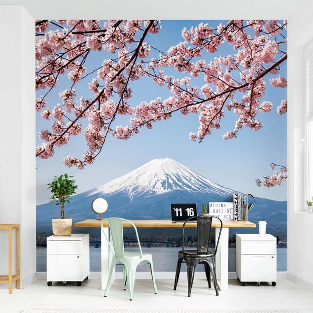 Tapete Berge Kirschblüten mit Berg Fuji