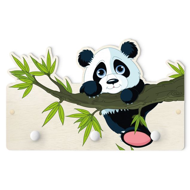 Kindergarderobe Holz - Kletternder Panda