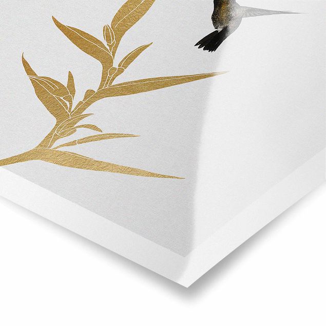Poster - Kolibri und tropische goldene Blüte II - Hochformat 2:3
