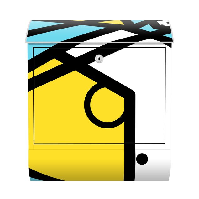 Briefkasten Design Komposition Neo Memphis Gelb und Blau
