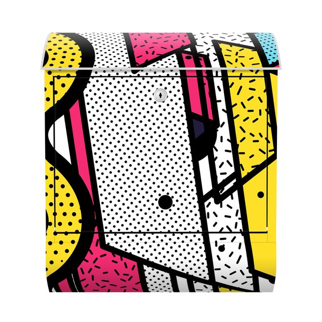 Briefkasten modern Komposition Neo Memphis Pink und Gelb