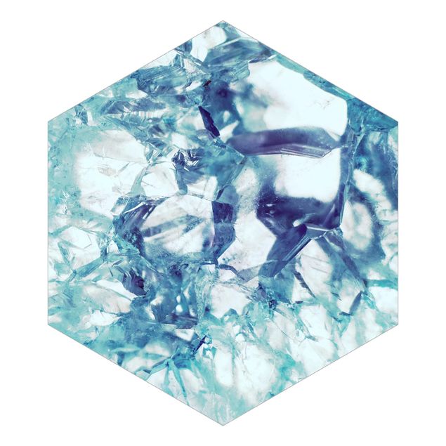 Hexagon Fototapete selbstklebend - Kristall Blau