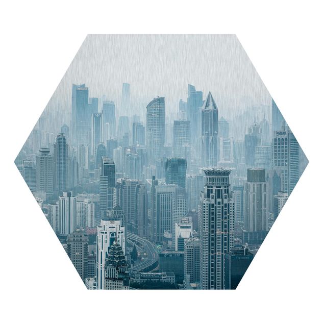 Hexagon Bild Alu-Dibond - Kühles Shanghai