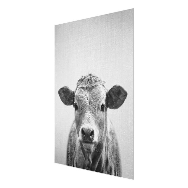 Glasbild - Kuh Kathrin Schwarz Weiß - Hochformat
