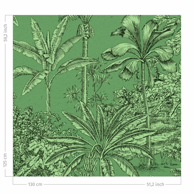 Vorhang Verdunkelung Kupferstichanmutung - Tropische Palmen in Grün