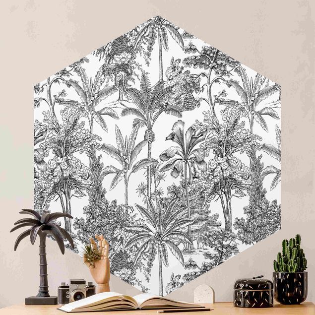 Design Tapeten Kupferstichanmutung - Tropische Palmen
