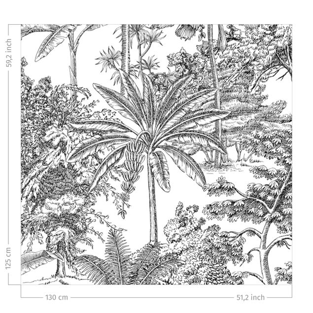 Verdunkelungsvorhänge Kupferstichanmutung - Tropische Palmen