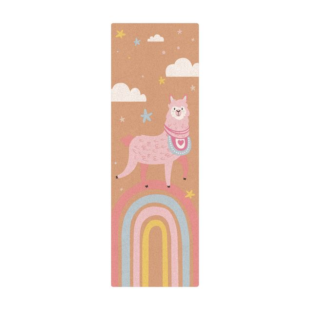 Bunte Teppiche Lama auf Regenbogen mit Sternen und Pünktchen