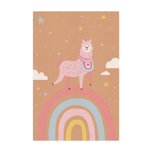 Teppiche groß Lama auf Regenbogen mit Sternen und Pünktchen