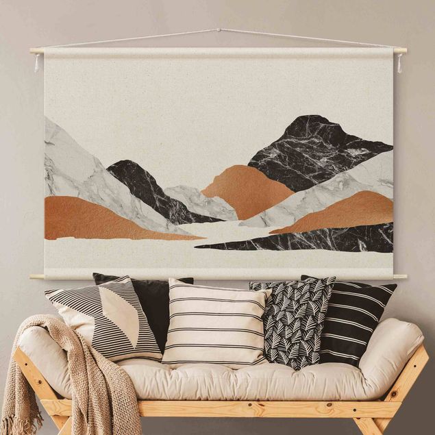 Wandbehang Stoff Landschaft in Marmor und Kupfer II