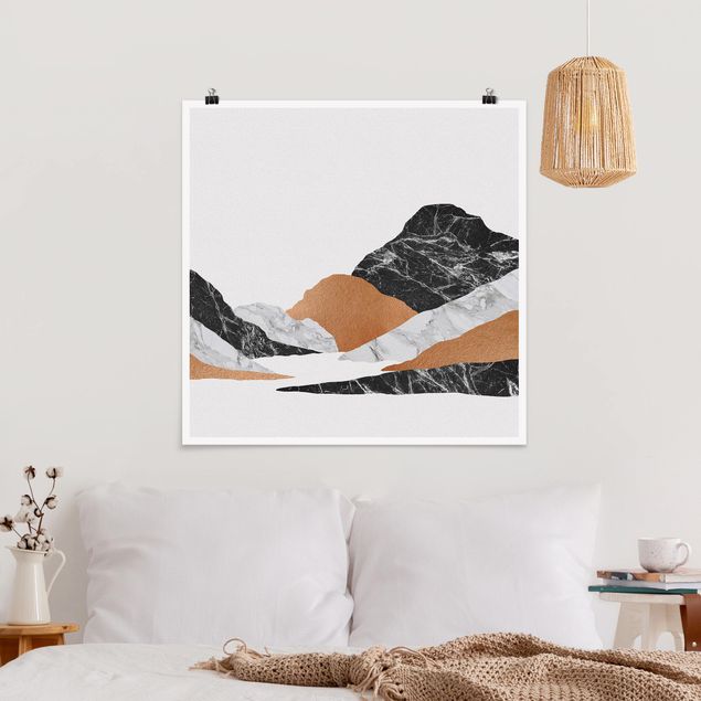 Poster Berge Landschaft in Marmor und Kupfer II