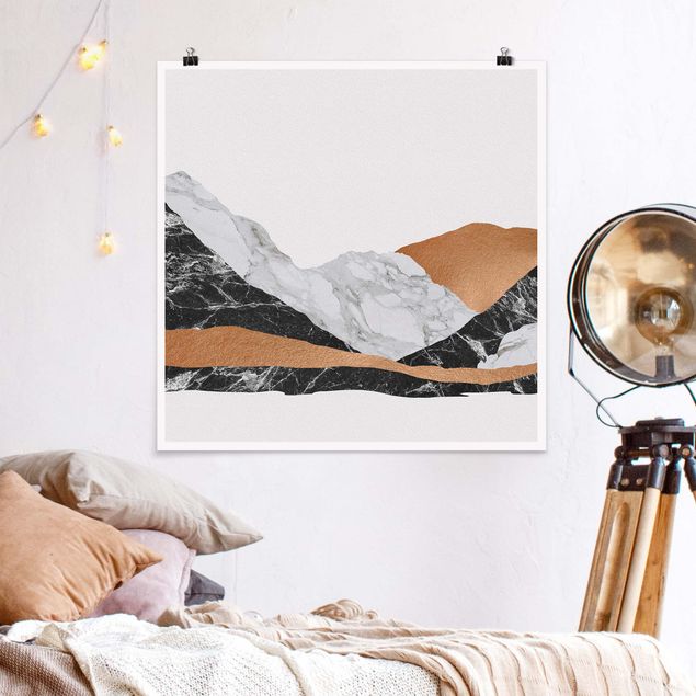 Poster Berge Landschaft in Marmor und Kupfer