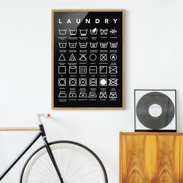 Moderne Bilder mit Rahmen Laundry Symbole Schwarz-Weiß
