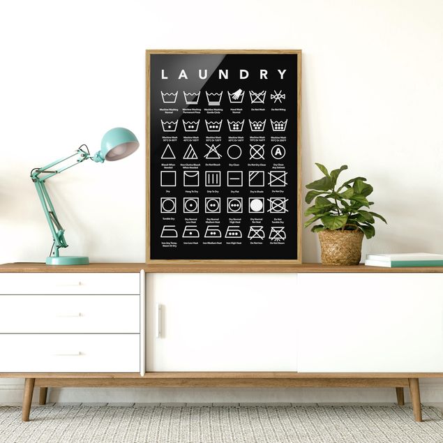 Sprüche Bilder mit Rahmen Laundry Symbole Schwarz-Weiß