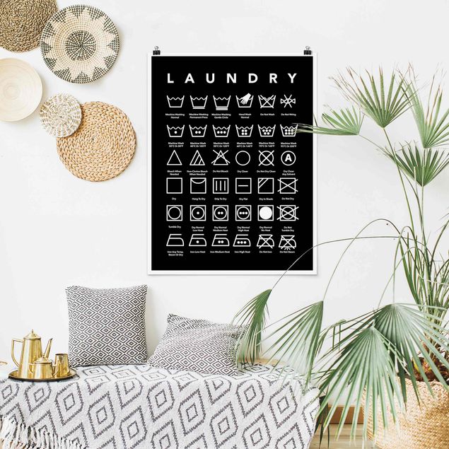 Moderne Poster Laundry Symbole Schwarz-Weiß