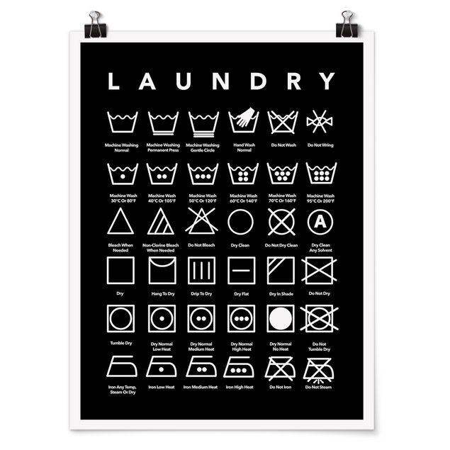 schöne Bilder Laundry Symbole Schwarz-Weiß