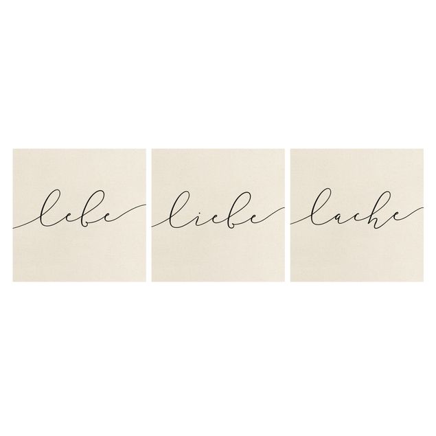 Leinwandbild 3-teilig - Lebe Liebe Lache Kalligraphie - Quadrate 1:1