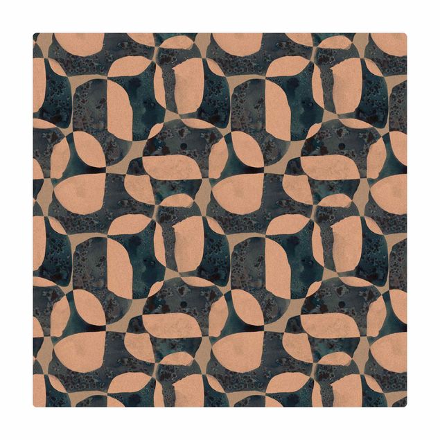Kork-Teppich - Lebende Steine Muster in Blau - Quadrat 1:1