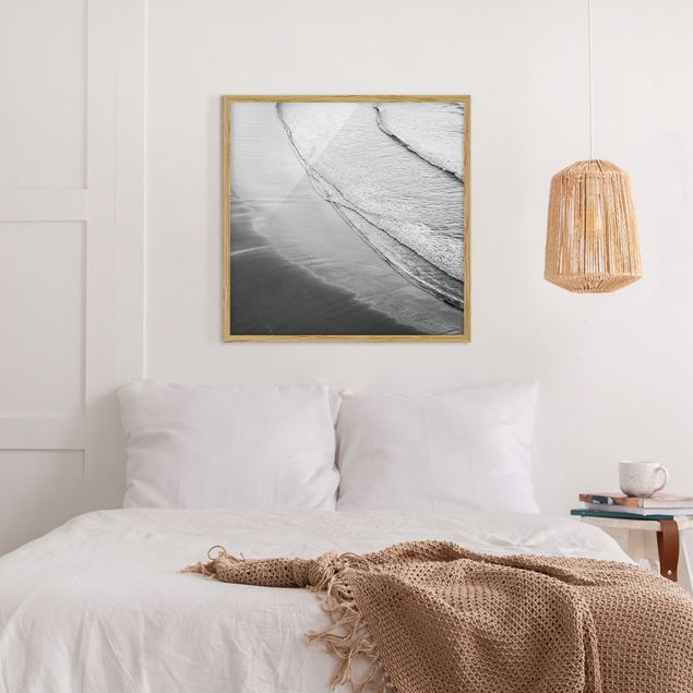 schwarz-weiß Bilder mit Rahmen Leichter Wellengang am Strand Schwarz Weiß