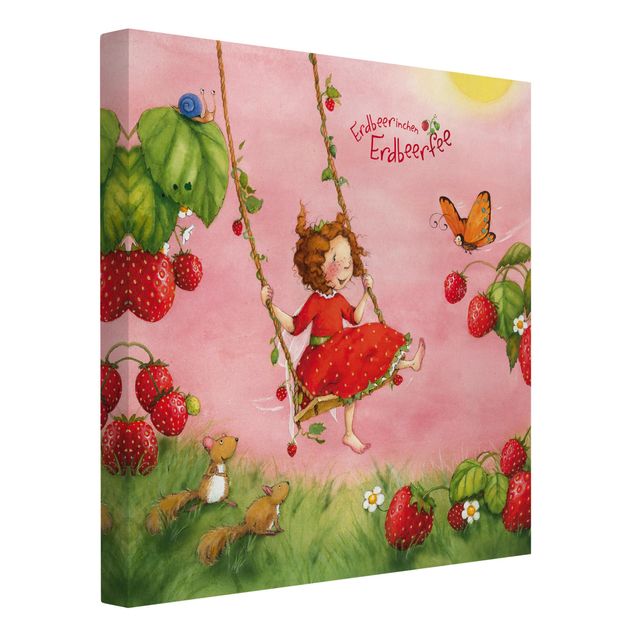Leinwandbild - Erdbeerinchen Erdbeerfee - Baumschaukel - Quadrat 1:1