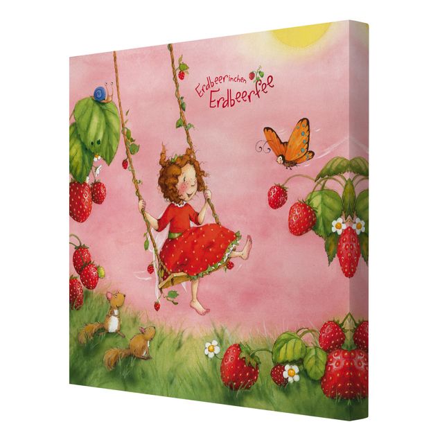 Leinwandbild - Erdbeerinchen Erdbeerfee - Baumschaukel - Quadrat 1:1