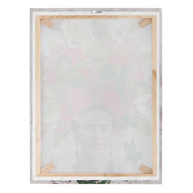 Leinwandbild - Frida Kahlo - Blumenportrait - Hochformat 3:4