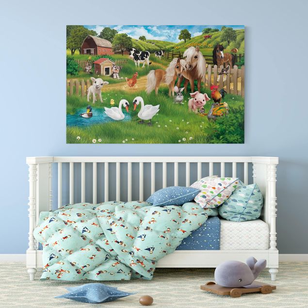Leinwandbild Kinderzimmer - Tiere auf dem Bauernhof - Querformat 3:2