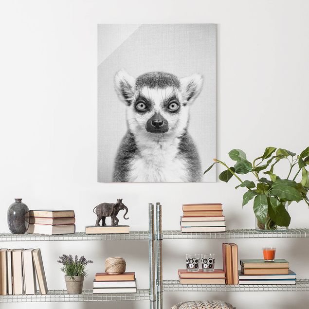 Glasbild schwarz-weiß Lemur Ludwig Schwarz Weiß