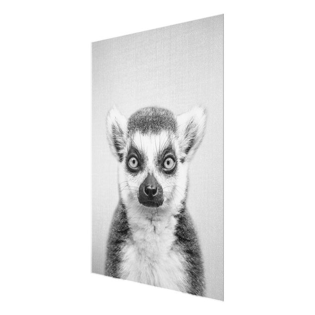 Glasbild - Lemur Ludwig Schwarz Weiß - Hochformat