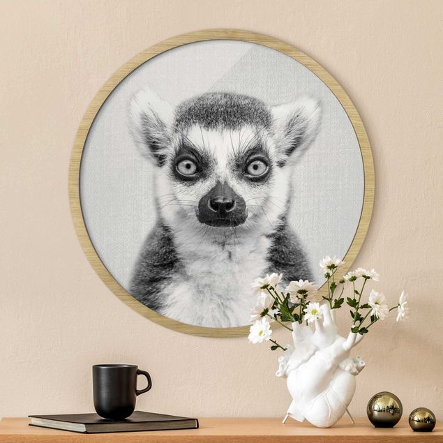 schwarz-weiß Bilder mit Rahmen Lemur Ludwig Schwarz Weiß