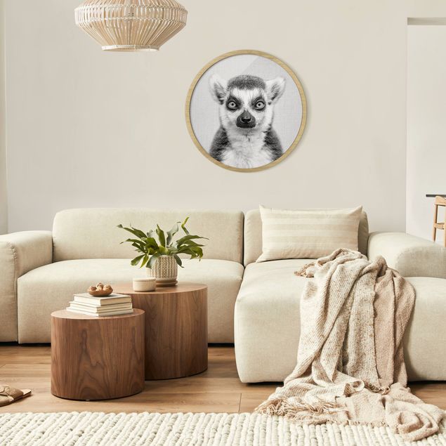Tiere Bilder mit Rahmen Lemur Ludwig Schwarz Weiß